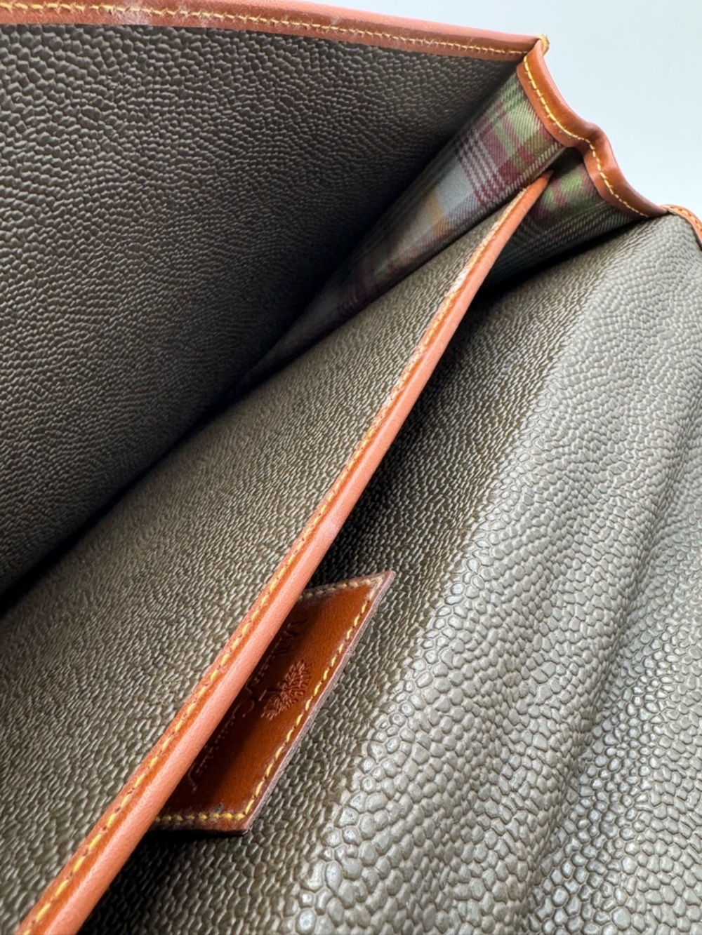 Mulberry England Vintage Scotchgrain Briefcase Satchel | Khaki Brass Lock + Key - Picture 16 of 16